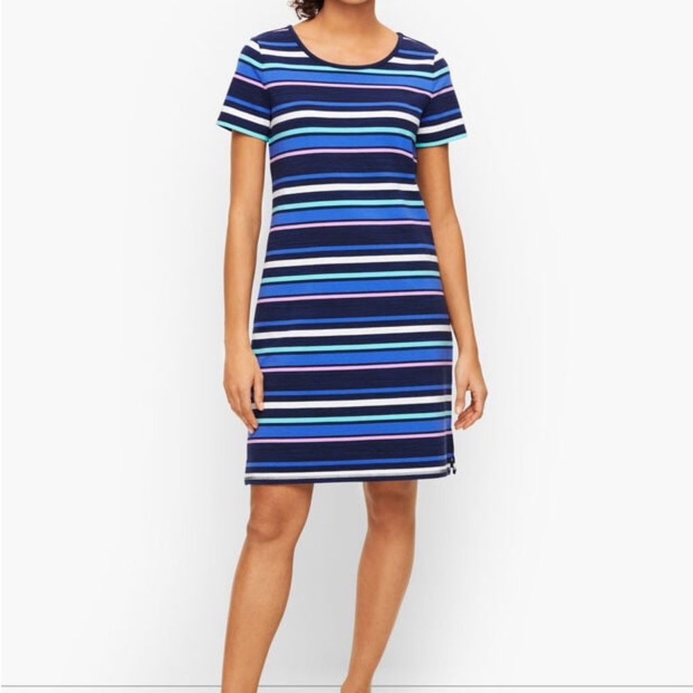 New Talbots Colorful Striped Shift Dress 1X Ruched Cutout Back